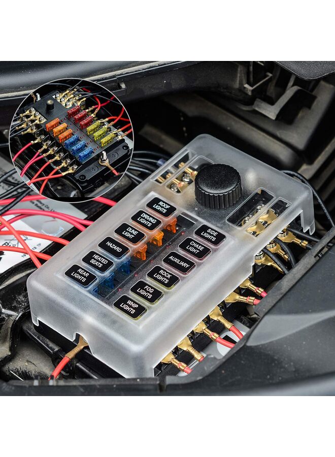 يُسلِّم صندوق فيوزات 12 فولت ذو 12 مخرجًا، حامل فيوزات شفرة 12 فولت، صندوق فيوزات مقاوم للماء ذو 12 دائرة مع ناقل سالب ومؤشر LED للسيارات 12 فولت/24 فولت، عربات الجولف، الشاحنات، السيارات، القوارب، المركبات البحرية، المركبات الترفيهية، الشاحنات الصغيرة - Image 5